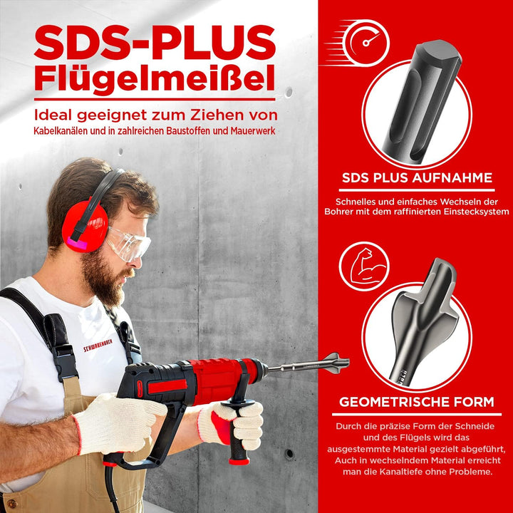SCHWABENBACH ® Flügelmeissel SDS Plus 60 x 250mm - Ideal zum Kabelkanäle ziehen und Verteiler- / Ste
