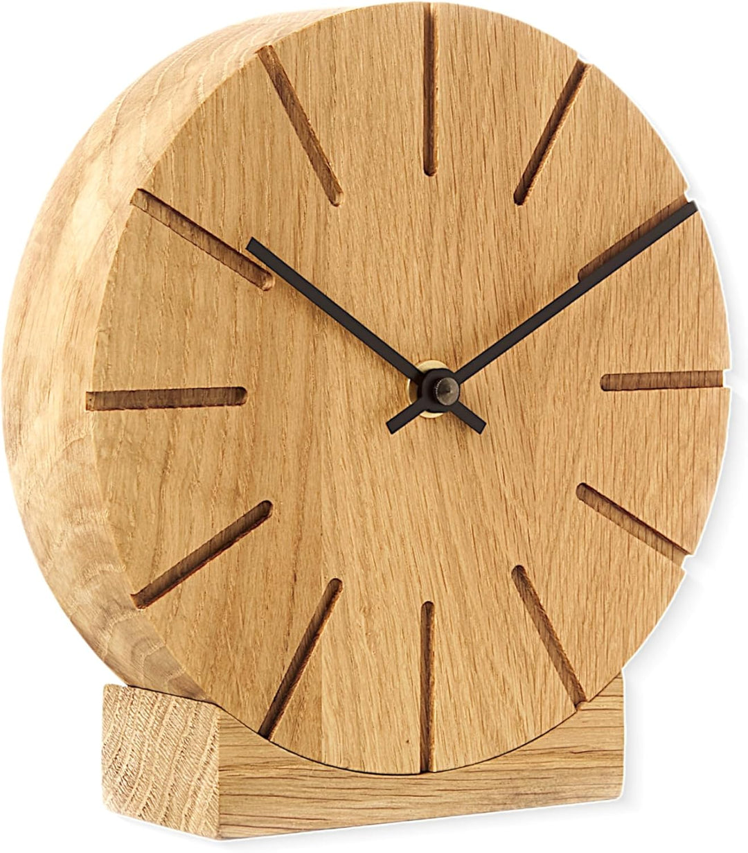 Natuhr Wanduhr Tischuhr Eiche Holz - Boom - geräuscharm Massivholz Design ø17 cm (Eiche geölt Schwar