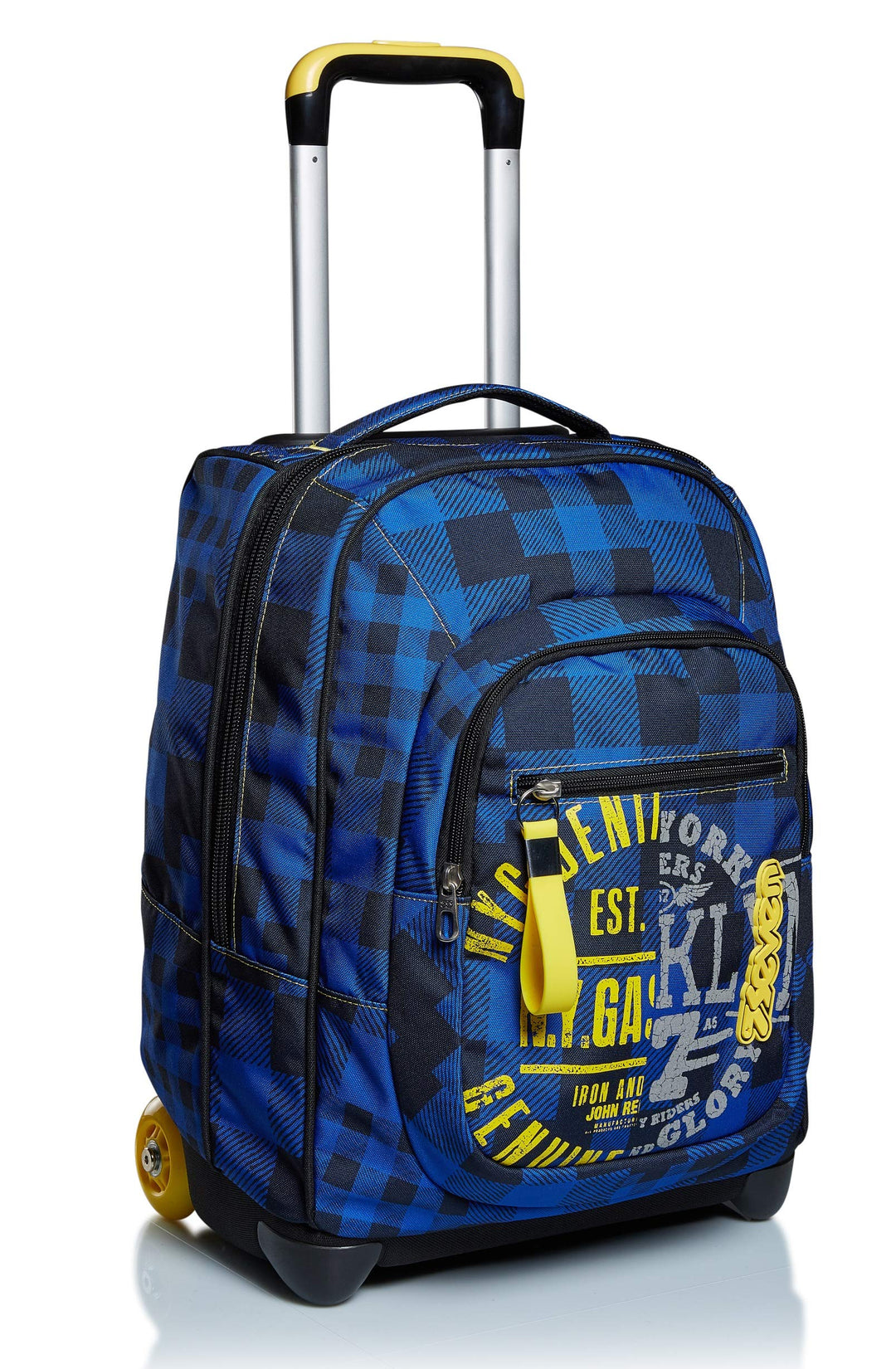 SEVEN TROLLEY Check, blau, einziehbare Schultergurte, 2-in-1-Rucksack mit Crossover-System, Schule &
