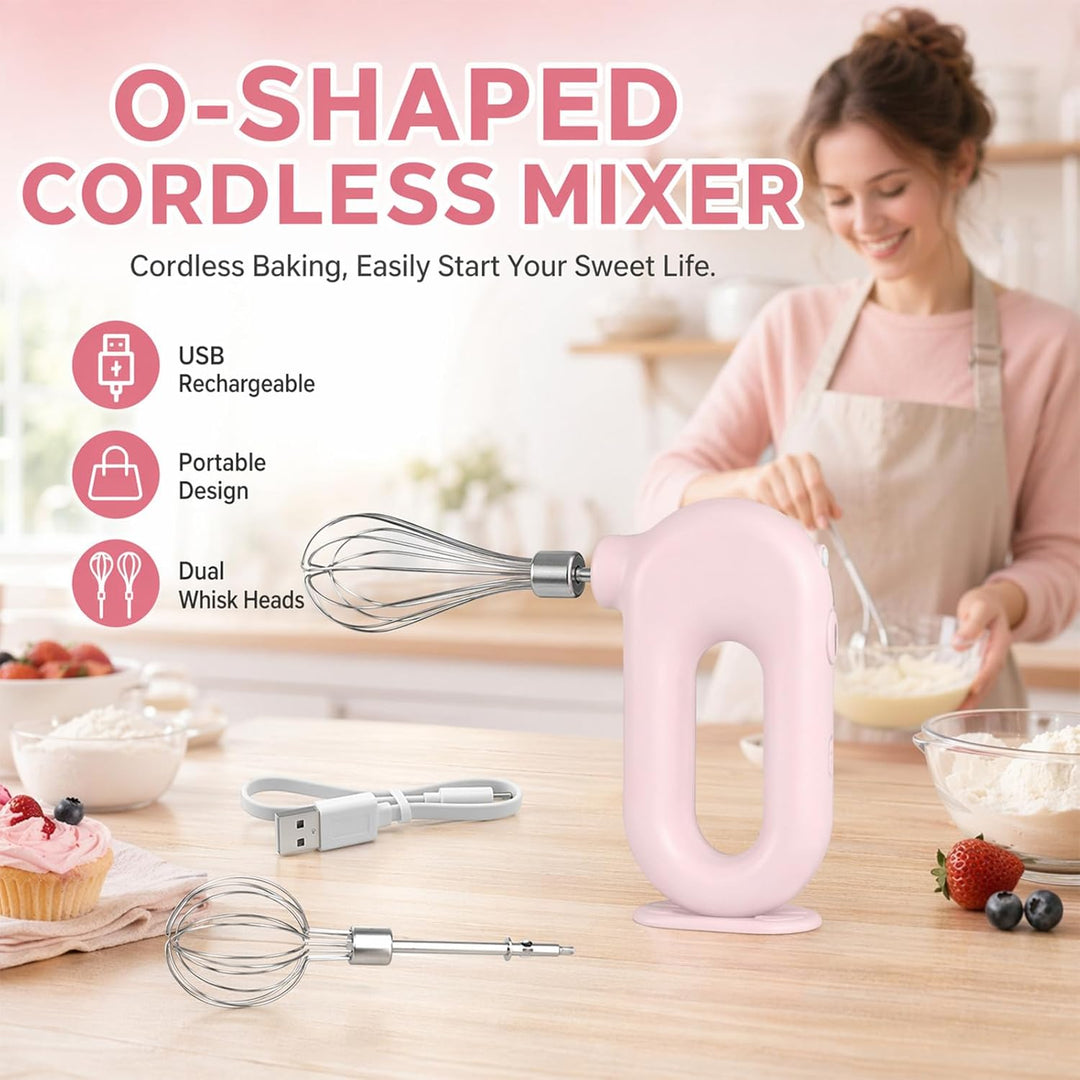 Elektrischer Schneebesen, Kabelloser Hand Mixer, Edelstahl-Schwenkquirl, 4 einstellbaren Geschwindig