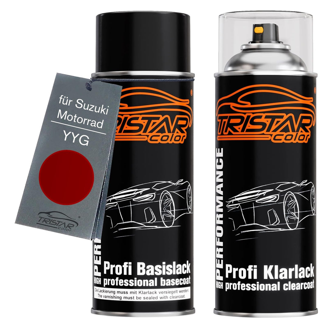 TRISTARcolor Motorradlack Spraydosen Set für Suzuki Motorrad YYG Daring Red Metallic Basislack Klarl