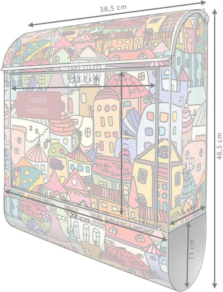 banjado Design Briefkasten personalisiert 38,5x46,5x13cm & 2 Schlüssel - Briefkasten Stahl Silber Ze