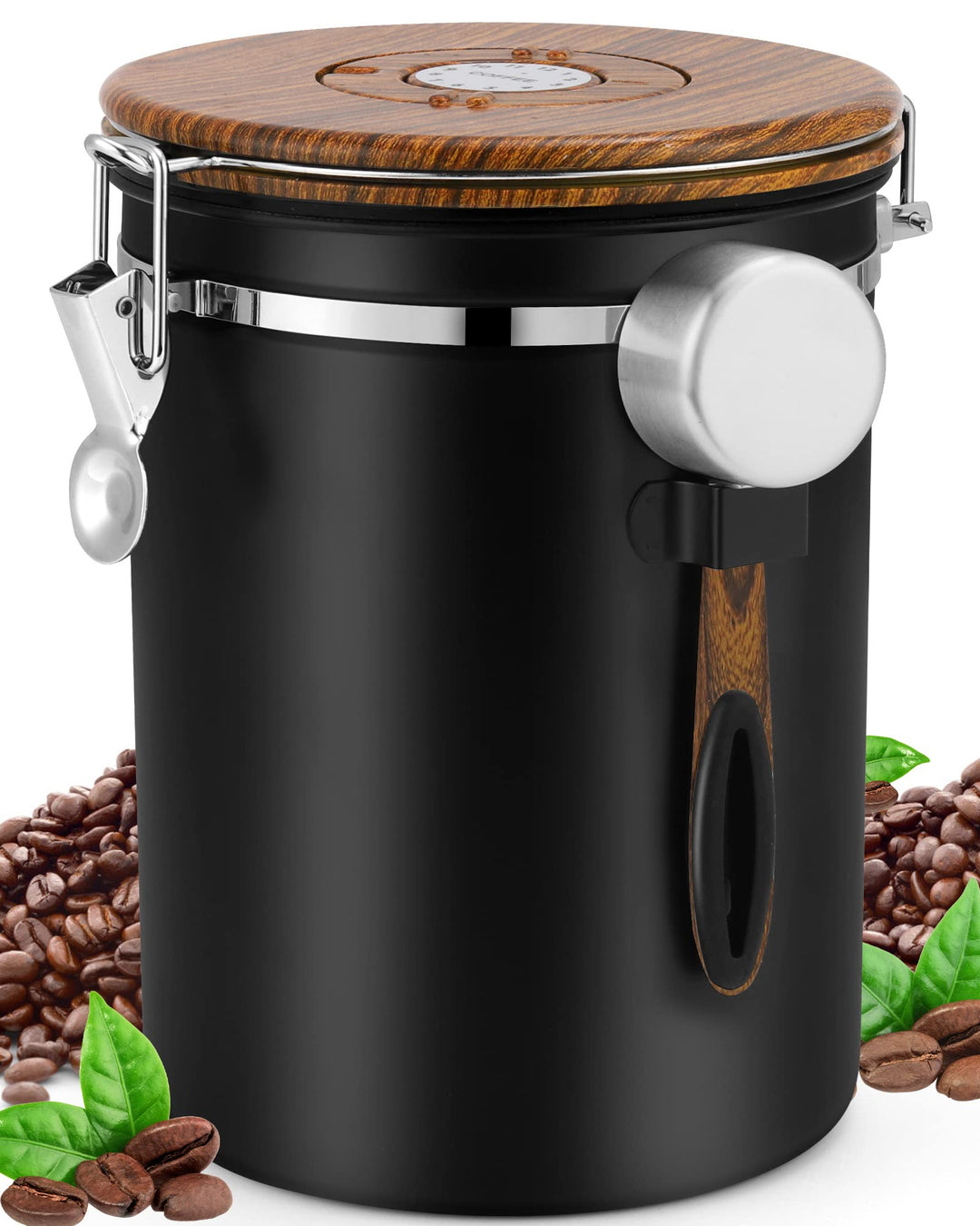 ZWOOS Kaffeedose Luftdicht 1kg Bohnen - Kaffeebohnen Behälter aus Edelstahl mit Messlöffel Deckel au