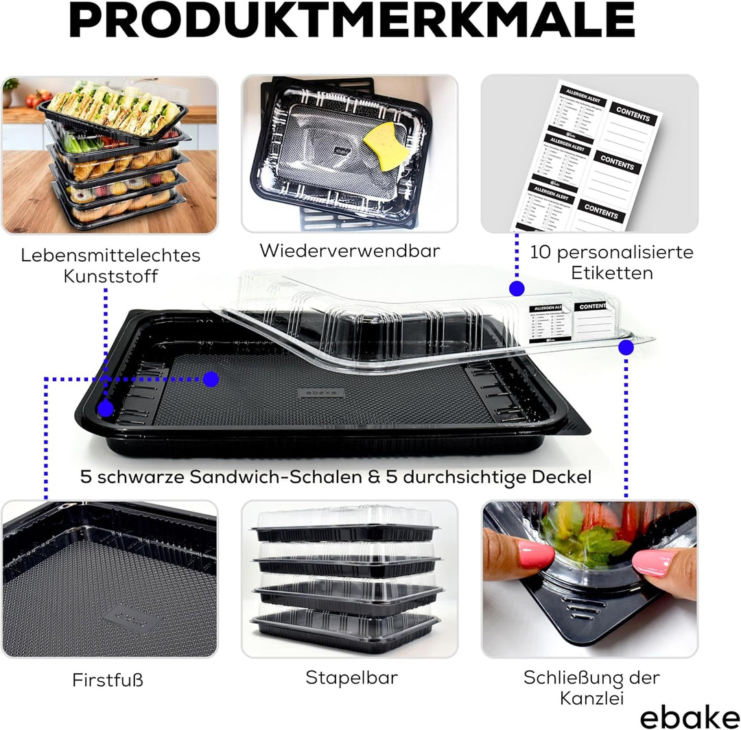 5er-Set Serviertabletts – 39 x 29 x 7,5 cm Servierplatte mit Deckel für Buffet Zubehör Partys und Ca