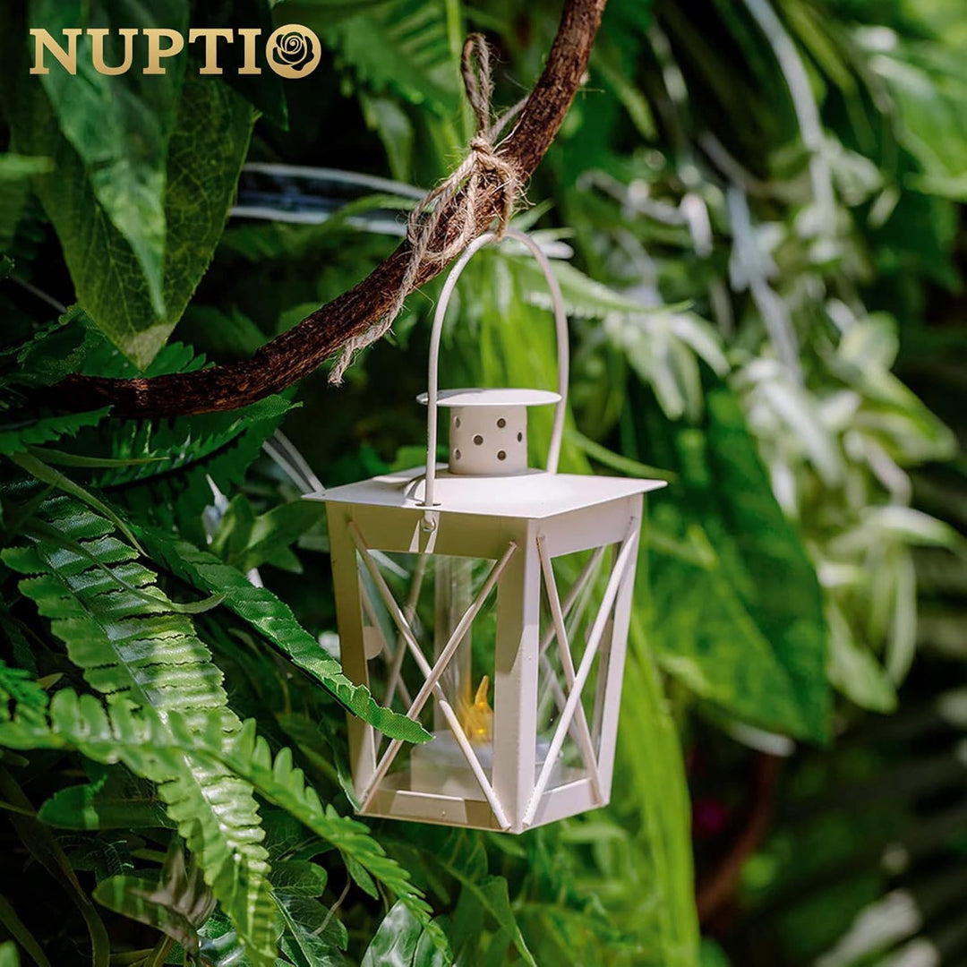 NUPTIO 2 Stück Lanterne en Verre à Terre Suspendue, Portable, Petite Rétro de Fer, Suspension de Déc