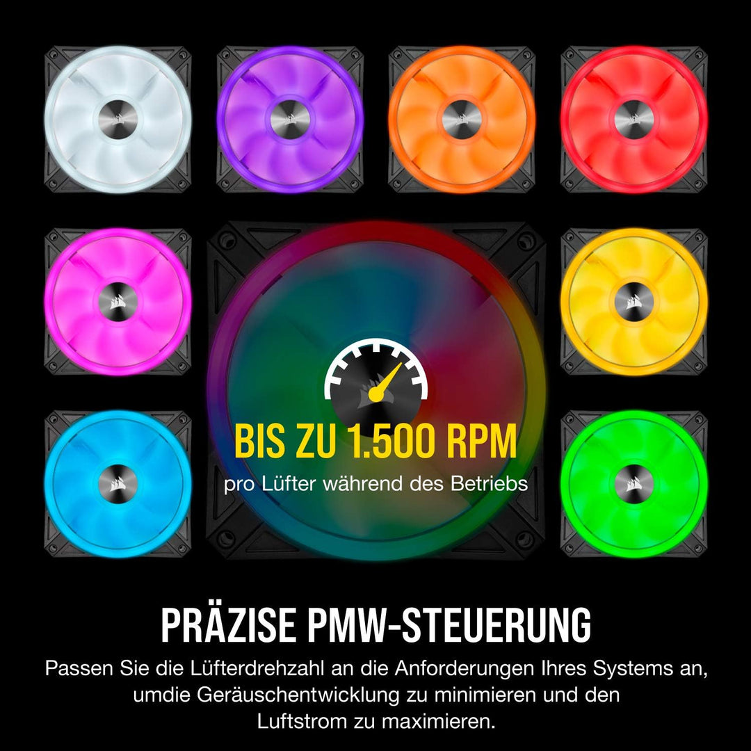 Corsair iCUE QL120 RGB, 120-mm-LED-PWM-Lüfter (für Desktop, 68 Einzeln Ansteuerbare, Schwindigkeiten