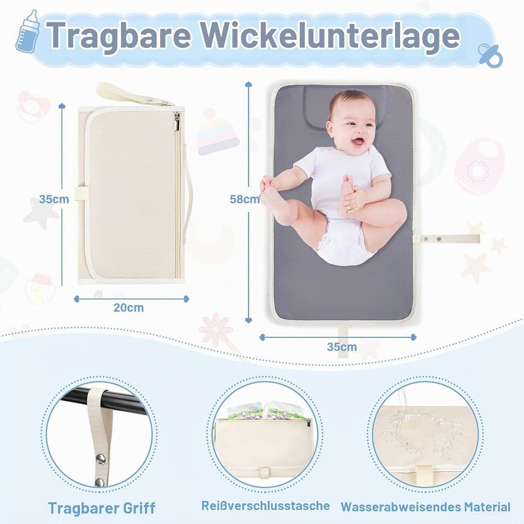 RAINSMORE Baby Wickelrucksack Gross mit Mobiler Wickelauflage Multifunktions Wickeltasche Kinderwage