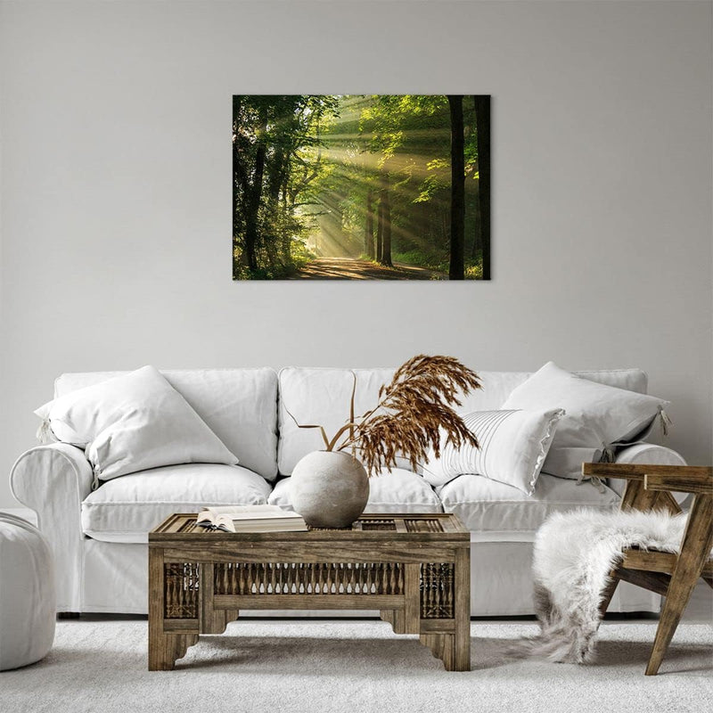 Bilder auf Leinwand Wald Baum Natur Leinwandbild mit Rahmen 70x50cm Wandbilder Dekoration Wohnzimmer