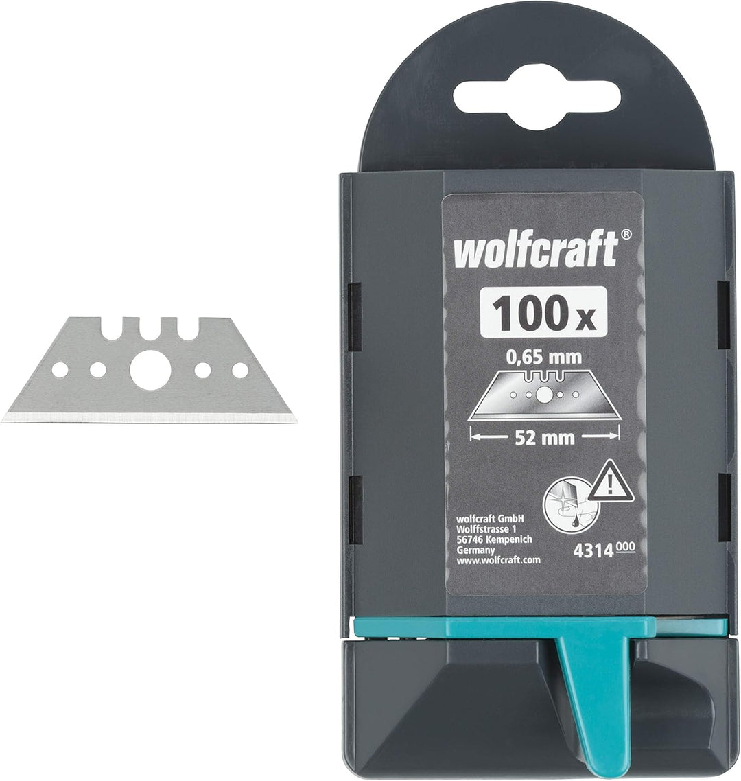 wolfcraft 100 Profi-Trapezklingen 0,65 x 52 mm in Spenderbox I 4314000 I Ersatzklingen
