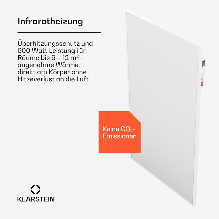 Klarstein Infrarotheizung mit Thermostat, 600W Elektroheizung, Smart Home Infrarotheizung zur Wandmo