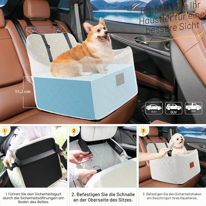 Hunde Autositz für kleine bis mittlere Hunde, Waschbarer hundesitz Auto mit Aufbewahrungstaschen, An