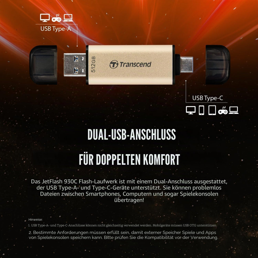 Transcend 256GB JetFlash 930C USB 3.2 Gen 1 Flash Drive TS256GJF930C, Rose Gold, 256GB