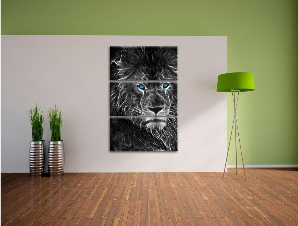 Pixxprint Dark Abstrakter Löwe als Leinwandbild/Grösse: 3 Teilig (120x80) cm/Wandbild/Kunstdruck/fer