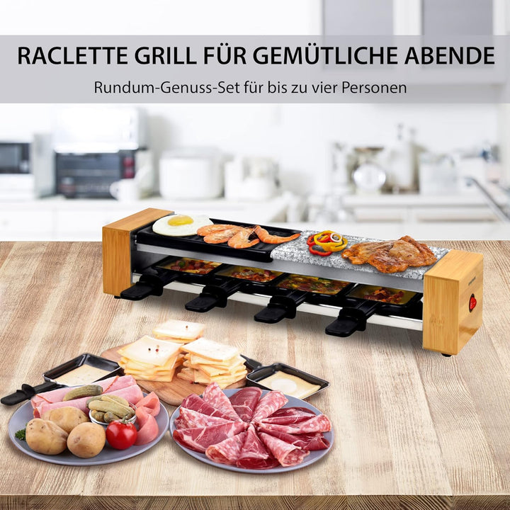 Syntrox Germany RAC-600W Corippo Raclette mit antihaftbeschichteter Grillplatte und Natursteinplatte
