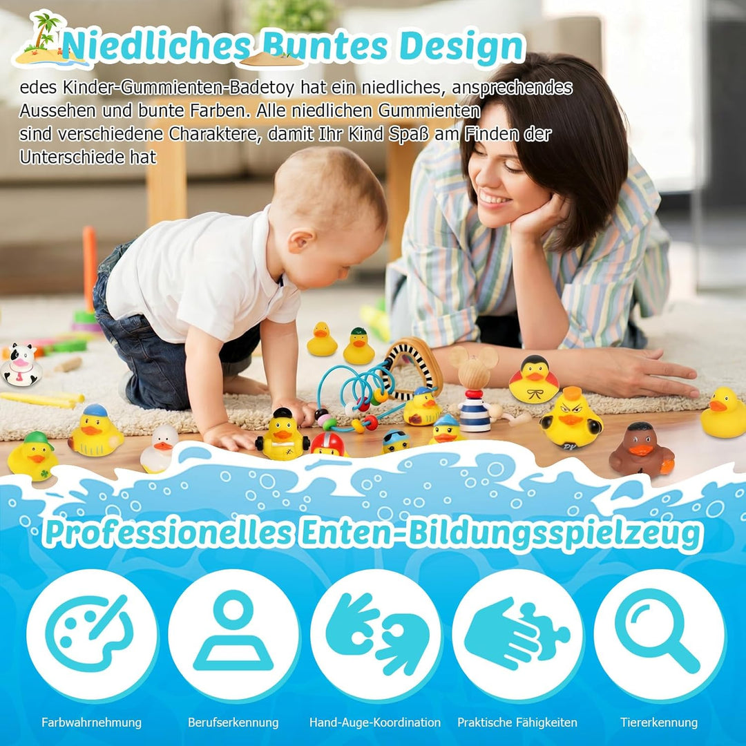 30 Stück Quietschenten Set - Bunte Badeenten mit Quietschfunktion für Bad, Pool & Party - Lustige Gu
