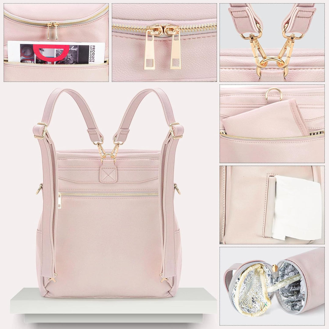Minsong Diaper Bag Backpack, Fashion Leather Mommy Backpacks, Travel Baby Diaper Bags with in Bag Or