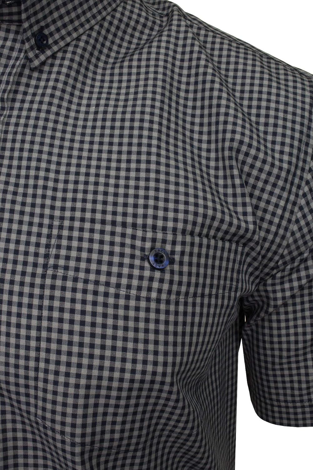 Xact Herren Kurzarmhemd mit Gingham-Karo, Button-Down-Kragen, Normale Passform S Grey/ Navy, S Grau