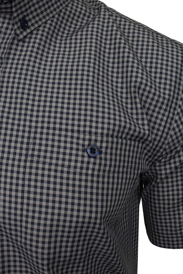 Xact Herren Kurzarmhemd mit Gingham-Karo, Button-Down-Kragen, Normale Passform S Grey/ Navy, S Grau