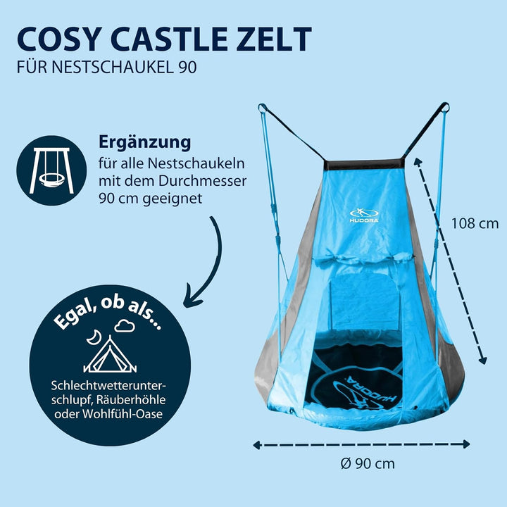 HUDORA Zeltbezug Cosy Castle - Zeltüberzug für HUDORA Nestschaukel 90 &amp; 110/120 in blau/Lemon - Poly