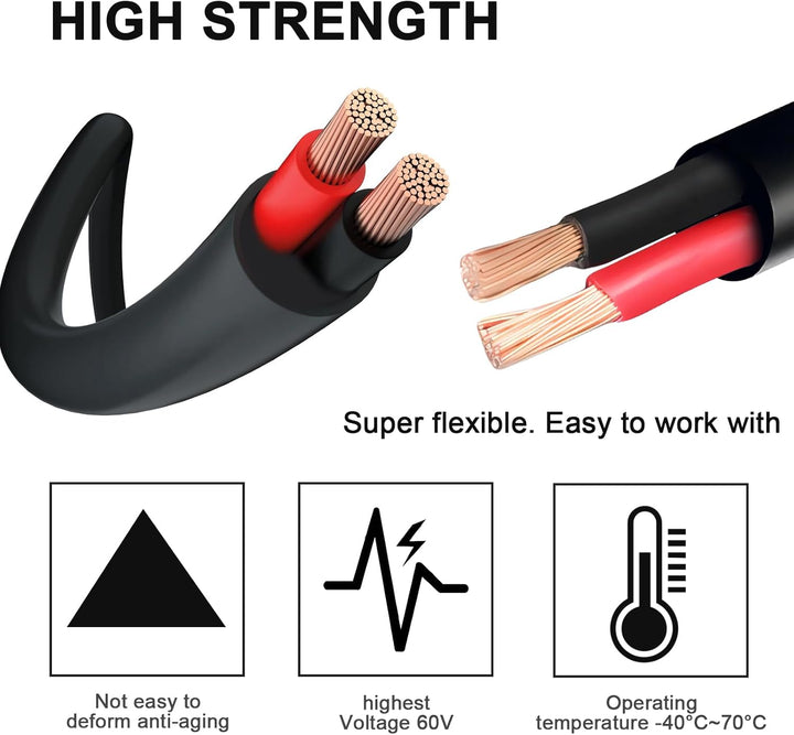 2×4,0 mm² Rundes Zweileiterkabel 2-adriges Kupfer-Elektrokabel 5V 12V 24V 60V, Dünnwandiges Rot/Schw