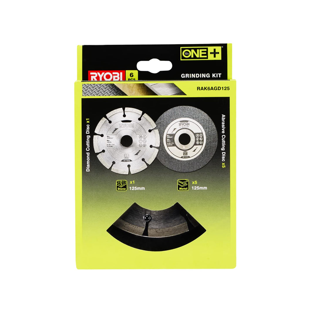 RYOBI Schleifscheiben für Winkelschleifer RAK6AGD125 (1x Diascheibe, 5x Trennscheibe, für Winkelschl