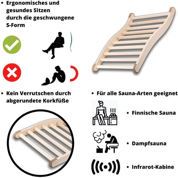 2X HOFMEISTER® Sauna Rückenlehne, 51 cm, Linden-Holz für hohe Temperaturen, ergonomisch geformt, rut