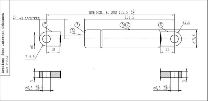 Stabilus - Gasfeder Lift-O-Mat 300 N Schubmechanismus, 8602TY grau 300 N Grau, 300 N Grau