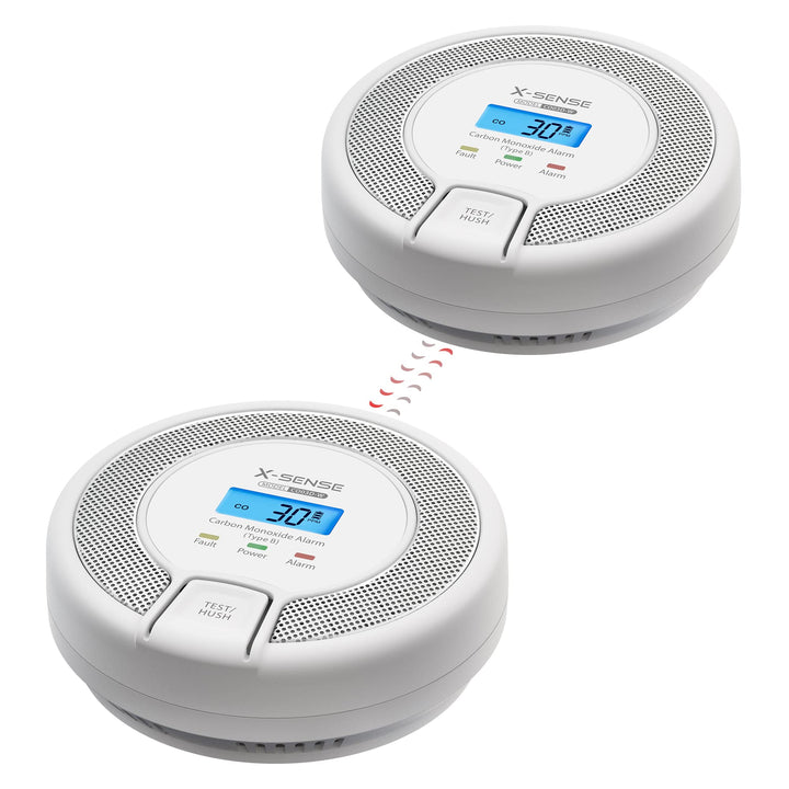 X-Sense Vernetzbarer CO Melder mit Digitalanzeige, Kohlenmonoxidmelder mit Austauschbar Batterie, TÜ