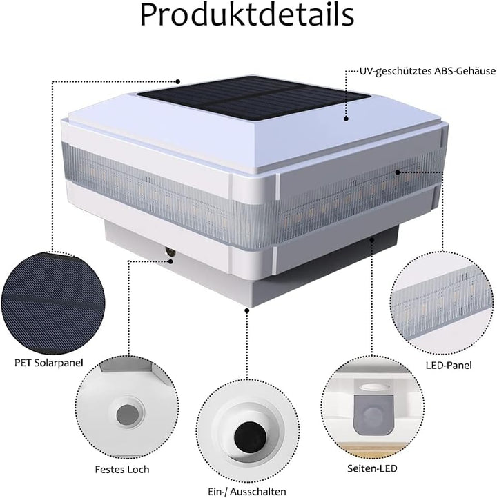 FVTLED 1er Solar Zaunbeleuchtung Pfostenkappe für Mehrere Grössen 7x7,8x8,9x9,10x10 Standardpfosten