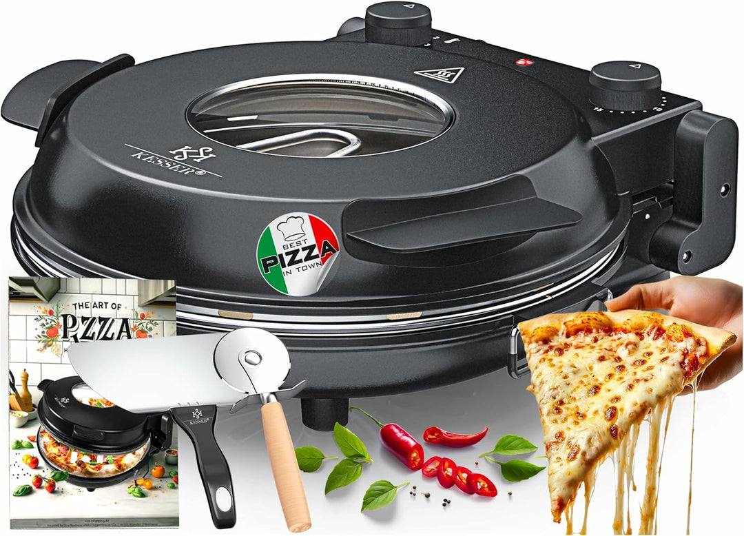 KESSER® Pizza-Ofen elektrisch bis 400 Grad | Elektrischer Pizzabäcker 1200W mit feuerfester Steinpla