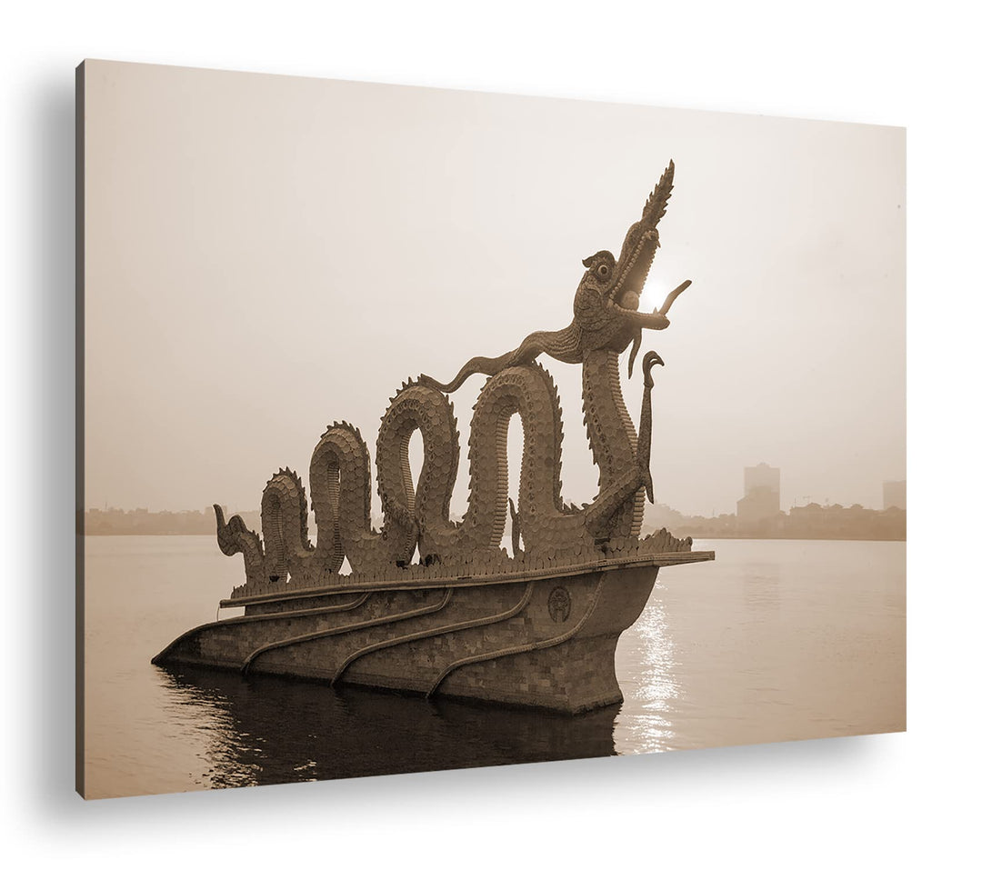 deyoli asiatische Drachen Skulptur Format: 80x60 Effekt: Sepia als Leinwandbild, Motiv fertig gerahm