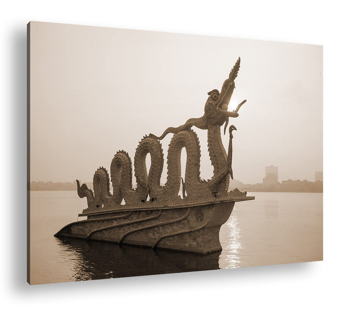deyoli asiatische Drachen Skulptur Format: 80x60 Effekt: Sepia als Leinwandbild, Motiv fertig gerahm