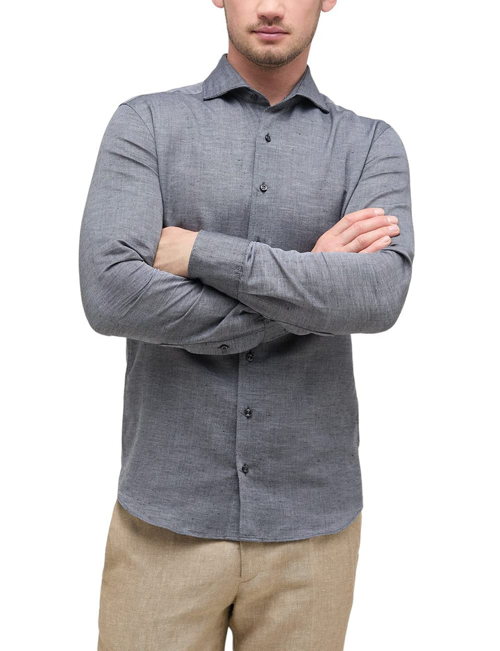 ETERNA Herren Linen Shirt Slim FIT 34 Schwarz, 34 Schwarz