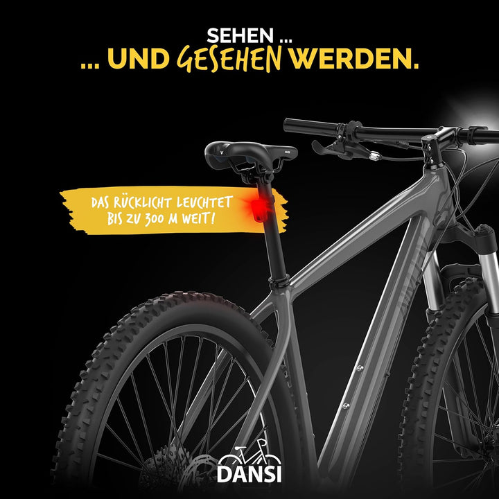 DANSI Ahead 25 Fahrradlicht Set - Fahrrad Licht 25/10 LUX + Rücklicht bis 300m Sichtweite - USB-C Au