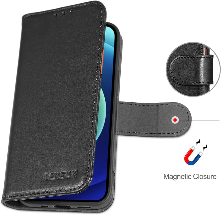 LENSUN Echtleder Hülle für iPhone 12 Mini, Handyhülle [Echtes Leder][Magnetverschluss][RFID Schutz]