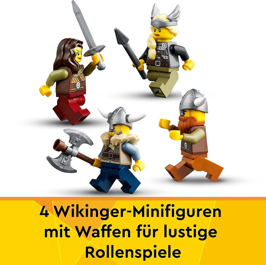 LEGO 31132 Creator 3in1 Wikingerschiff mit Midgardschlange, Set mit Schiff, Haus, Spielzeug-Wolf und