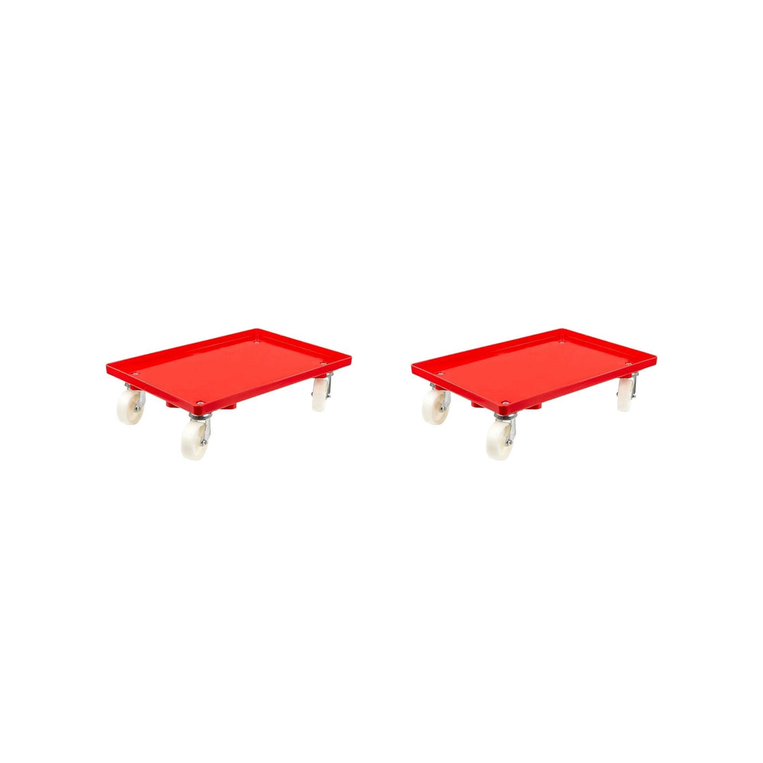 SparSet 2X Transportroller für Euroboxen 60x40cm mit Kunststoffräder rot | Geschlossenes Deck | 4 Le