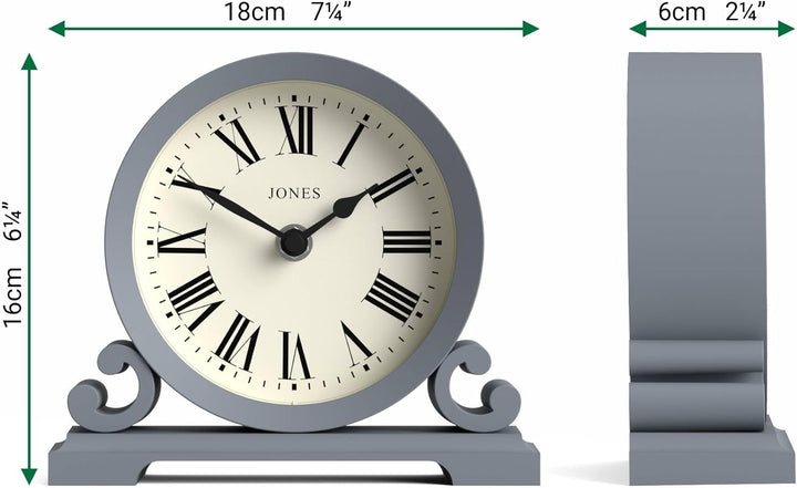 JONES CLOCKS® Saloon Tischuhr | Traditionelles Doppel-Scroll-Design | Französisches Marineblau | Röm