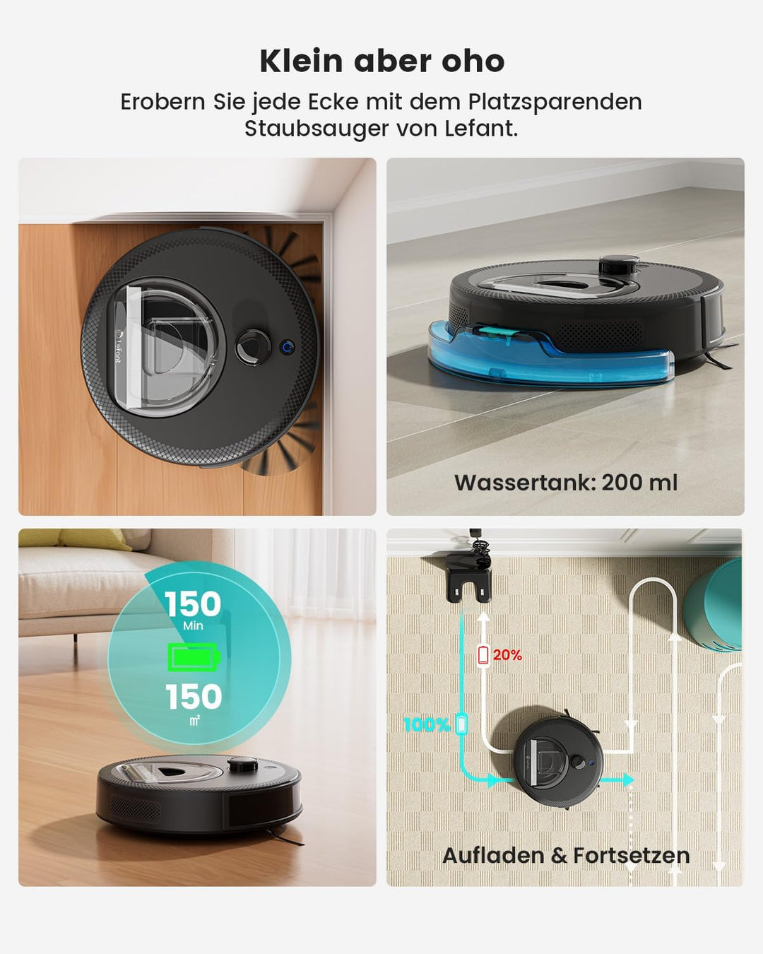 Lefant M330 Pro Roboterstaubsauger mit Kartierung Karbon-schwarz, Karbon-schwarz