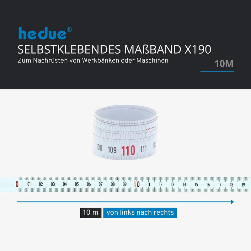 hedue® selbstklebendes Massband 10 m X190 - Massband selbstklebend , von links nach rechts von links