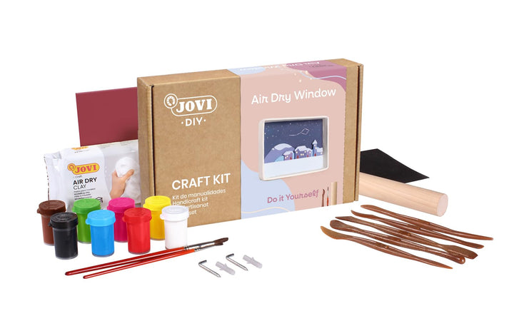 Jovi 2704 DIY Air Dry Window - Bastelset für eine Landschaft aus luftgetrocknetem Ton weiss + Farben