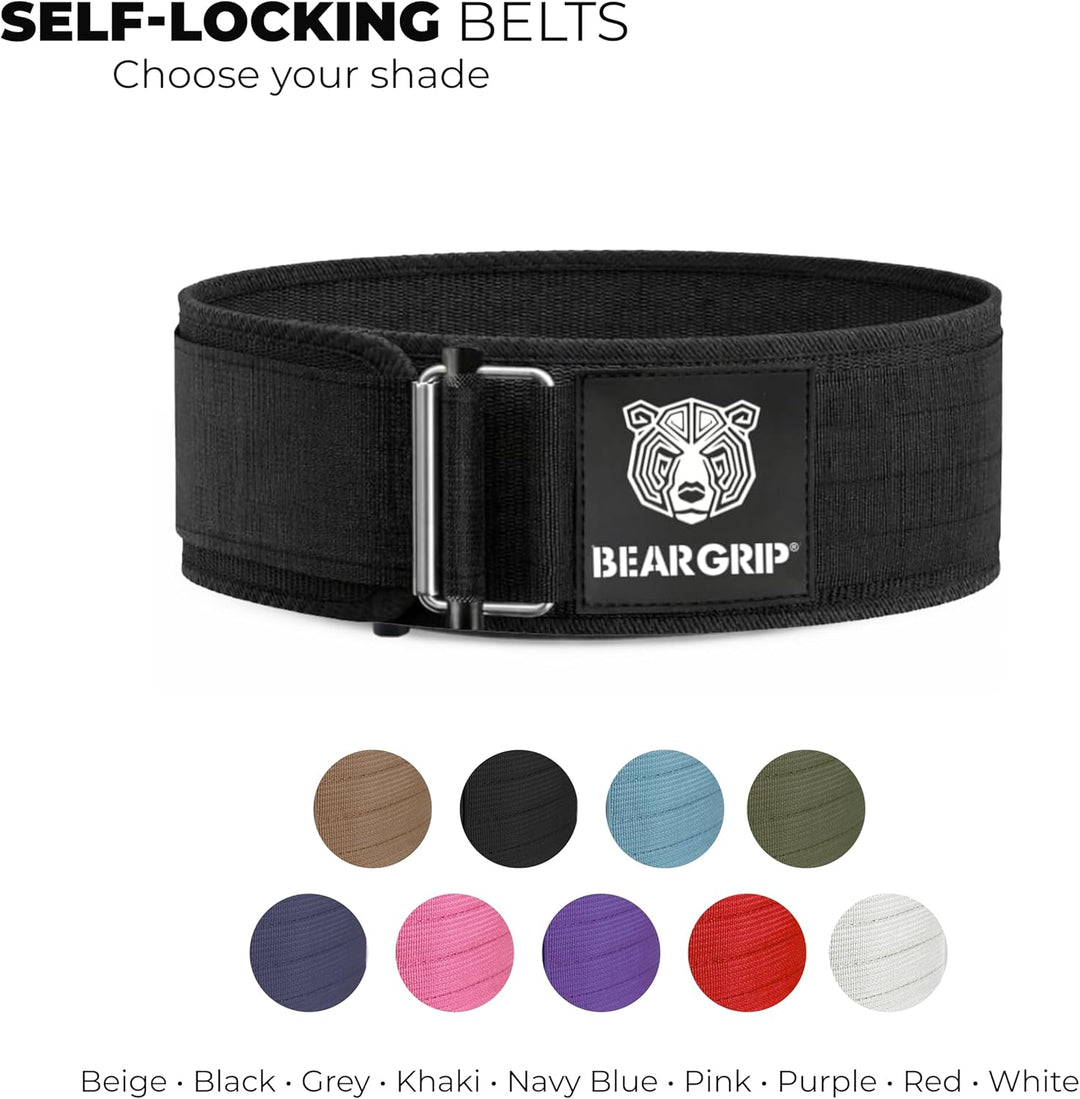 BEAR GRIP - Selbstverriegelnder Gewichthebergürtel, Premium Gewichthebergürtel für Crossfit, Powerli