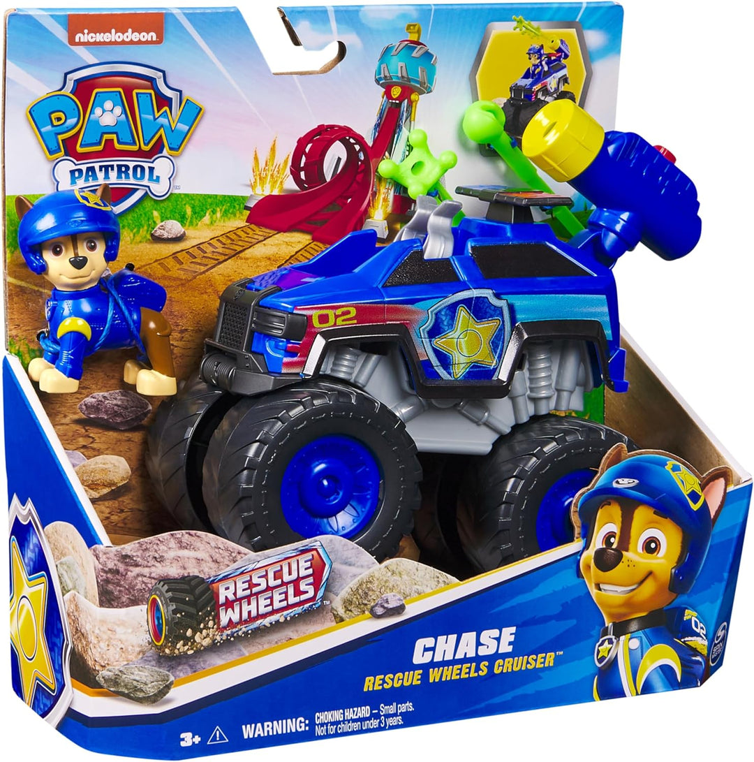 PAW PATROL Rescue Wheels - Chases Monstertruck Fahrzeug mit Geschoss-Abwurf und Chase Hundefigur, Sp