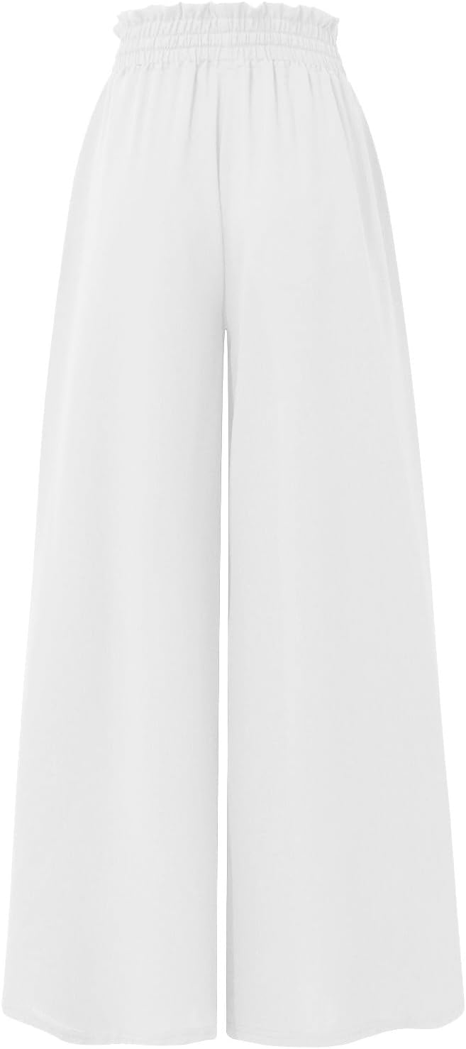 Marlene Hosen Damen Sommer，Palazzo Hose Damen Elegant，Freizeithose mit Tunnelzug Leichte und Luftig