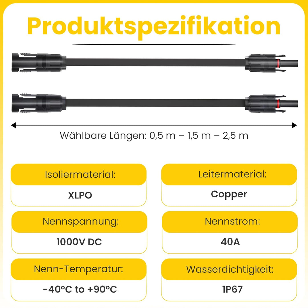 Offgridtec PV-zu-PV Flachkabel 4mm², Superflaches Solarkabel-Verlängerungskabel mit hochwertigen Ste