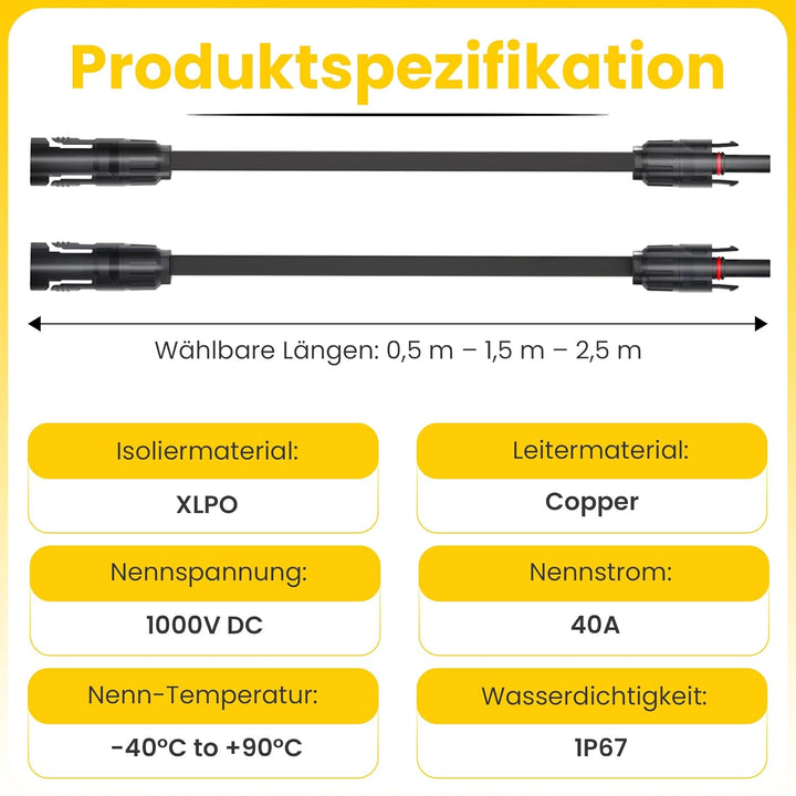 Offgridtec PV-zu-PV Flachkabel 4mm², Superflaches Solarkabel-Verlängerungskabel mit hochwertigen Ste