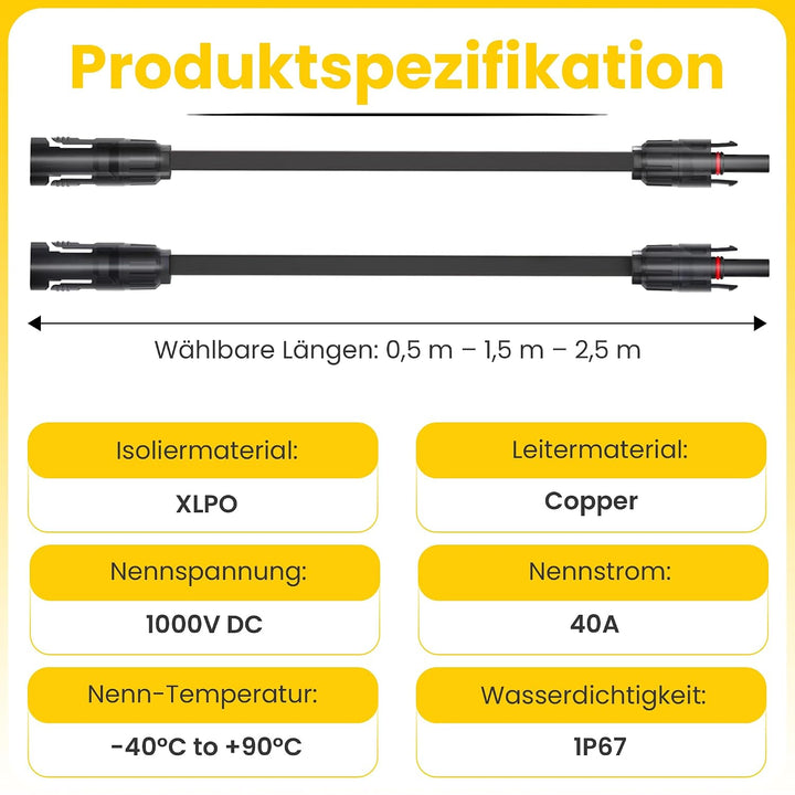 Offgridtec PV-zu-PV Flachkabel 4mm², Superflaches Solarkabel-Verlängerungskabel mit hochwertigen Ste
