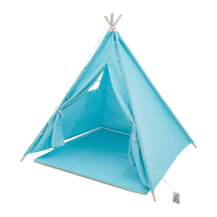 Tipi Zelt für Kinder, Spielzelt Kinder mit weicher Matte &amp; Lichterkette, 1,4m hohes Kinderzelt aus B