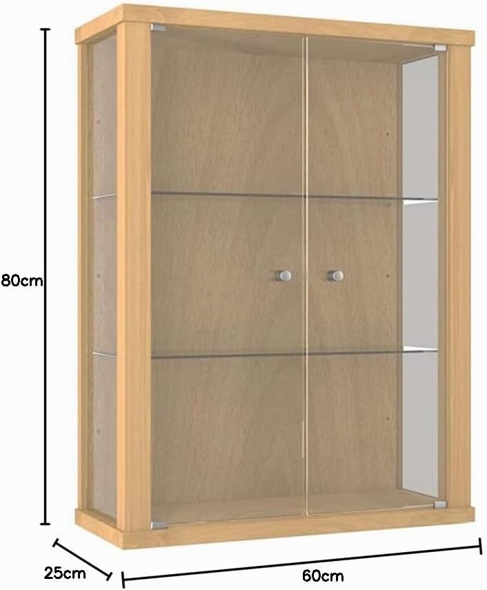 K-Möbel Hängevitrine Glas in Buche (80x60x25 cm) mit 2 höhenverstellbaren Glasböden - Modellauto Vit