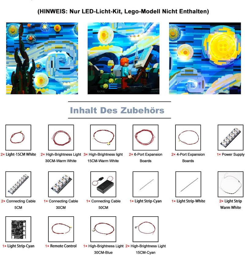 Led Licht Set für Lego Starry Night Sammelbausatz (Lego-Modell Nicht enthalten), Fernbedienung DIY B